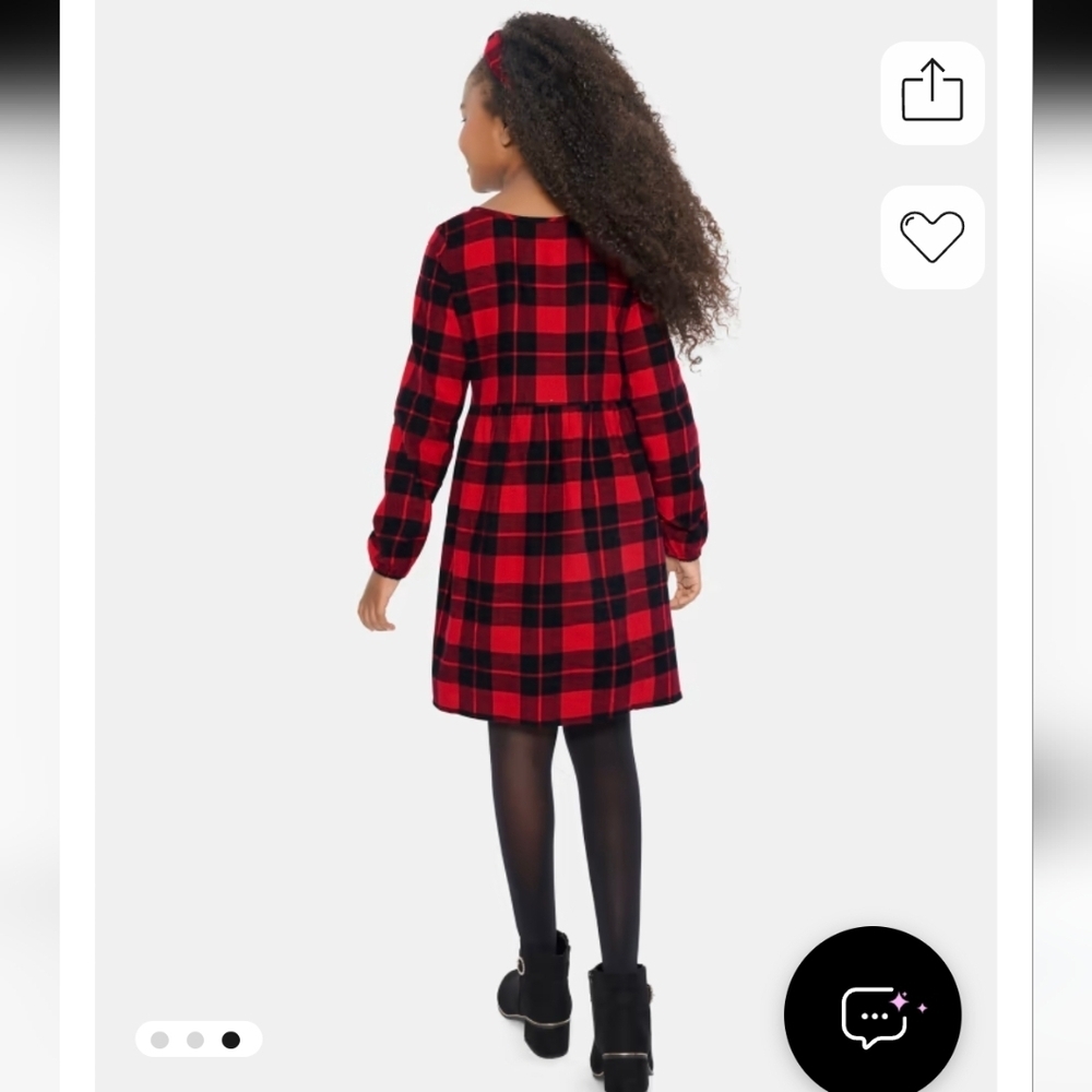 The Children's Place Red & Black Buffalo Plaid Flannel Shirt Dress Size XL - Picture 3 of 10